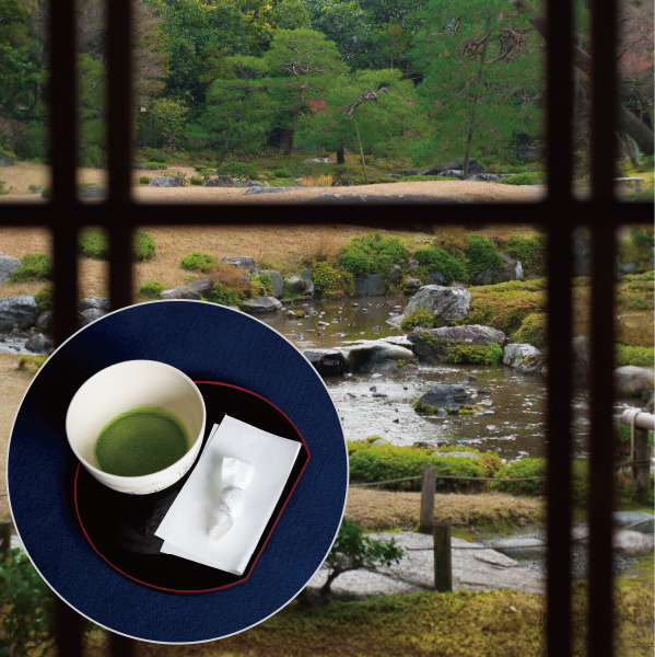 1.Relax with some matcha tea in front of the landscape borrowed from the Higashiyama Mountains.